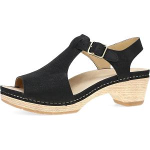 imageDansko Laverne PeepToe Sandals for Women  TStrap Design with Stain Resistant Nubuck LeathersBlack