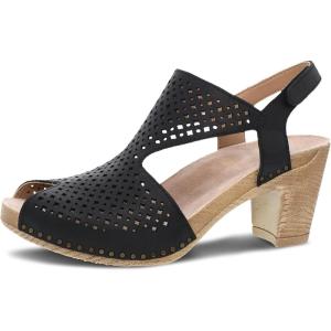 imageDansko Teagan Stylish Peep Toe Sandal for Women  Quality Leathers with Laser Cut Details and a Heel for a Classy AllDay Look  Cushioned Contoured Footbed for AllDay ComfortBlack
