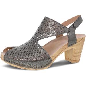 imageDansko Teagan Stylish Peep Toe Sandal for Women  Quality Leathers with Laser Cut Details and a Heel for a Classy AllDay Look  Cushioned Contoured Footbed for AllDay ComfortGunmetal